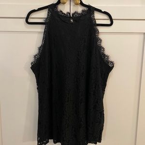 Berryou Black Hallow Out Lace Halter Tank Top 2X